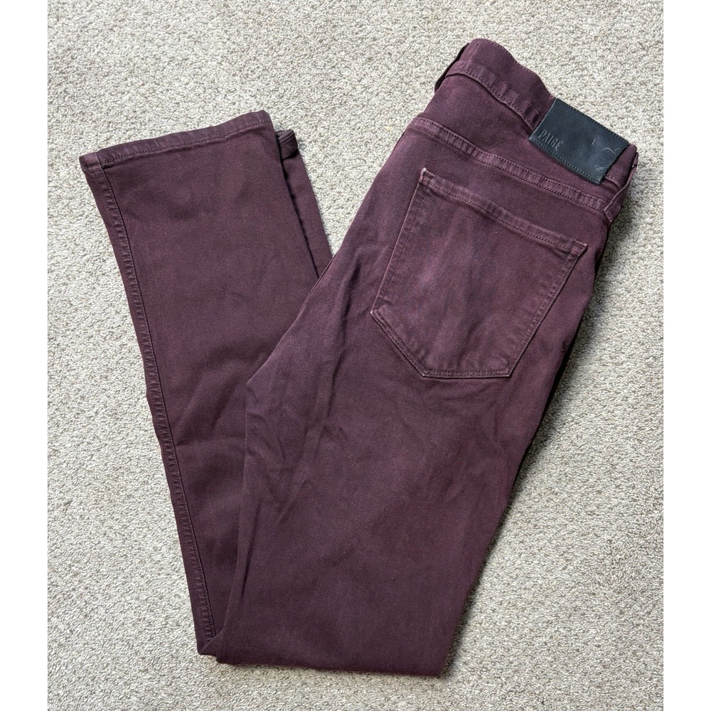Paige Federal Slim Straight Leg Jeans Burgundy Purple Mens 31 Transcend Denim